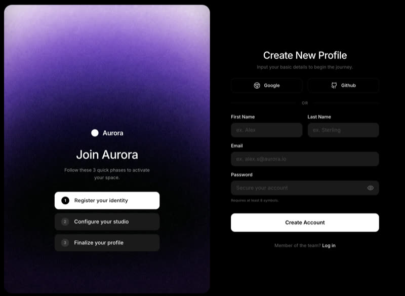 Aurora Onboard &mdash; Signup website build-prompt