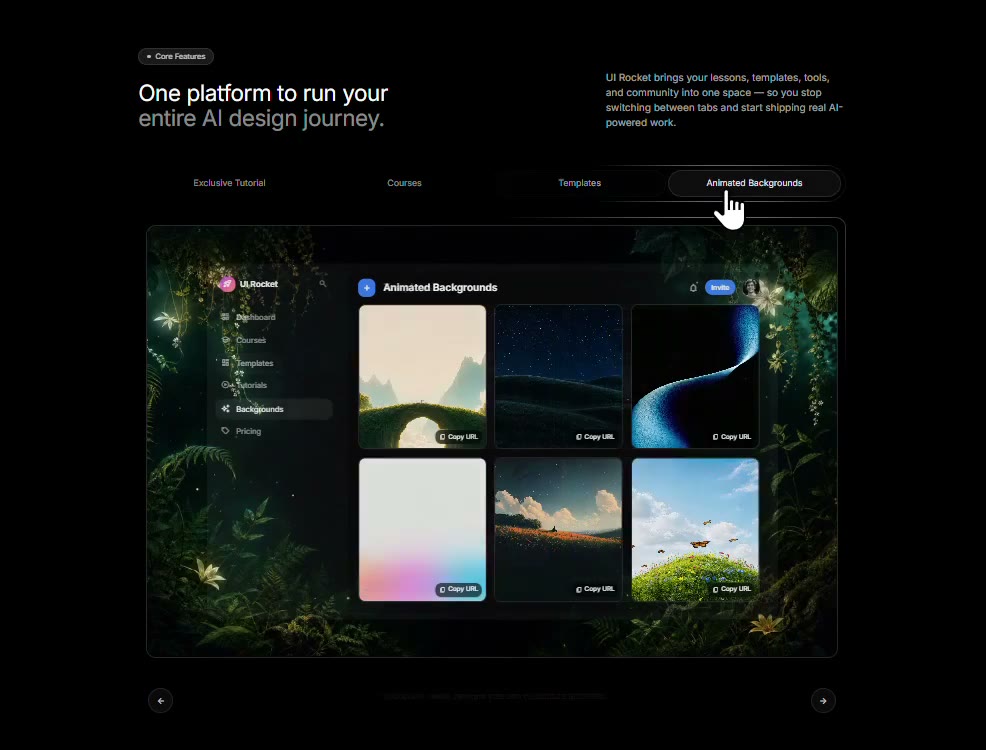 Glassmorphic Feature Tabs &mdash; Tabs website build-prompt