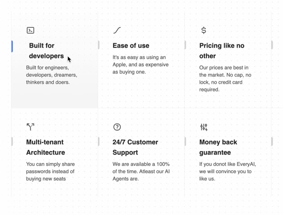 Feature Section with hover effects &mdash; Component website build-prompt