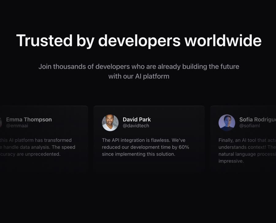 Testimonials with Marquee &mdash; Text Effect website build-prompt